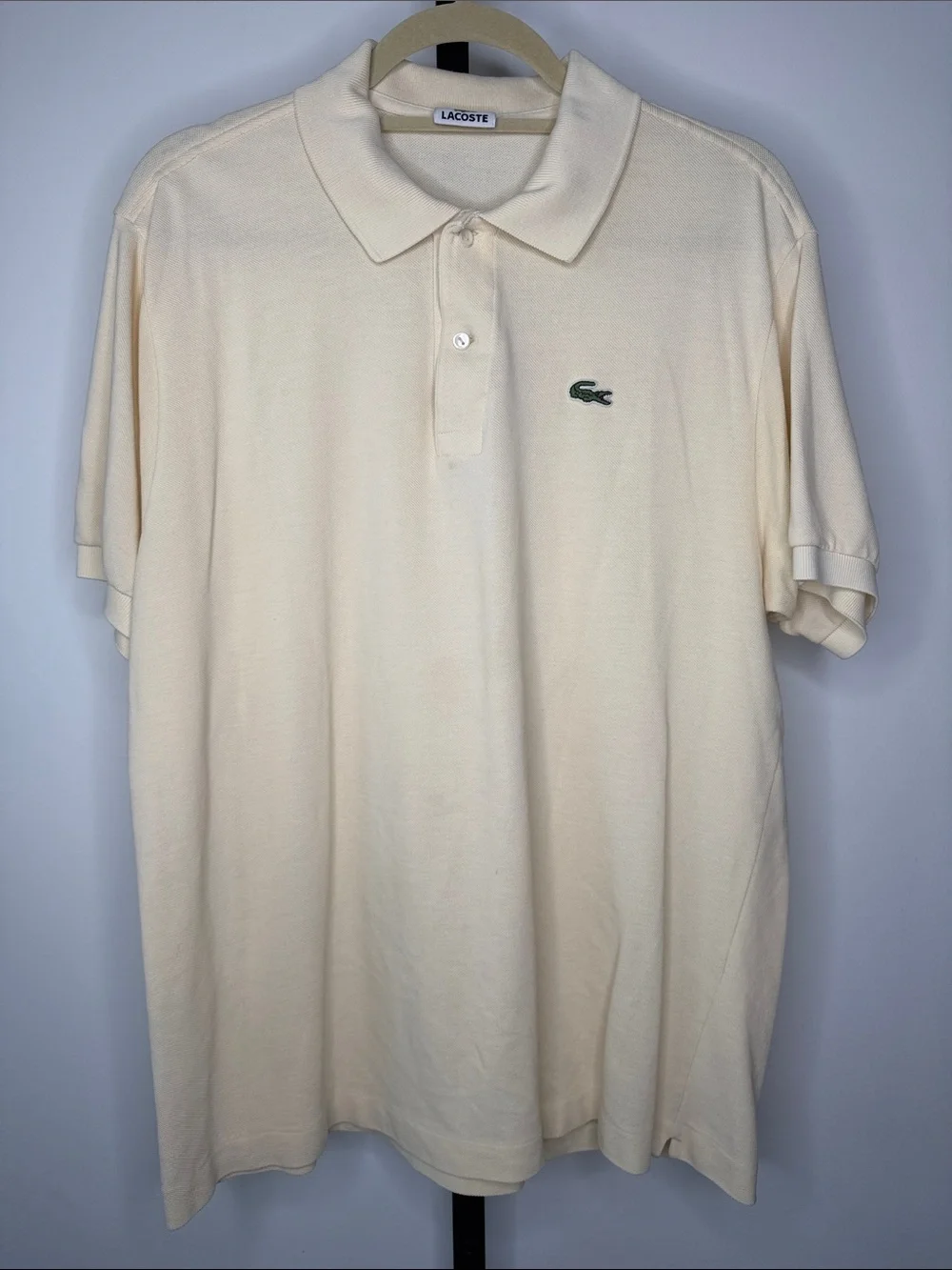 Lacoste Cream Polo Shirt Classic Crocodile Logo Size 6 (L)